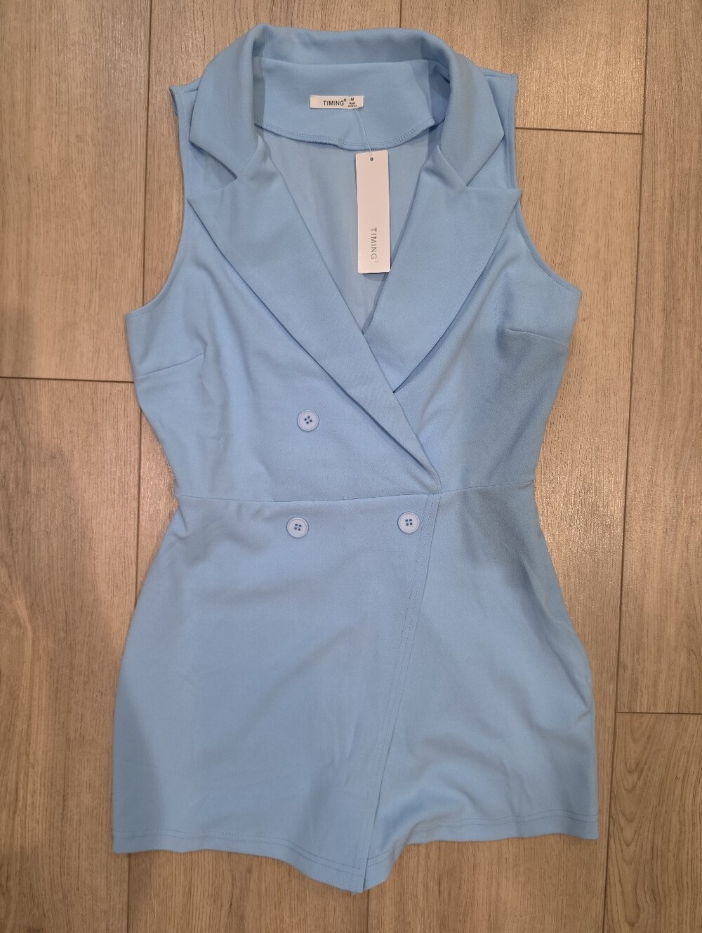 Timing Light Blue Sleeveless Blazer Romper Playsuit Size Medium NWT